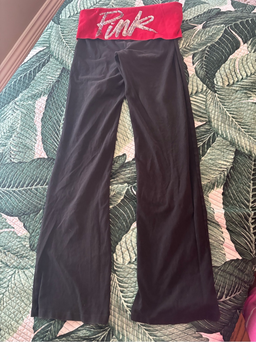 Victoria's Secret PINK Black Wide-Leg Pants with Red Waistband